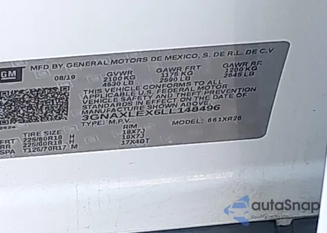 2020 Chevrolet Equinox Fwd Lt 2.0L Turbo from USA, damaged, VIN 3GNAXLEX6LL148496